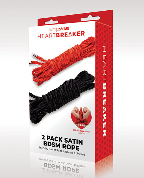 Cuerda BDSM de satén WhipSmart Heartbreaker - Negro/Rojo (juego de 2)