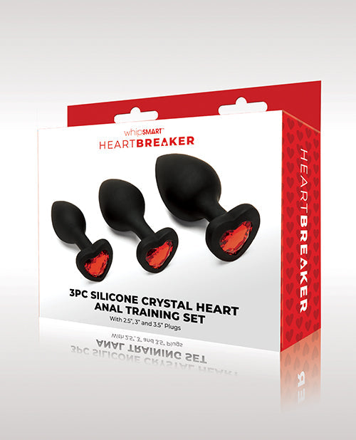 WhipSmart Heartbreaker - Set de entrenamiento anal de 3 piezas con forma de corazón de cristal - Negro/Rojo