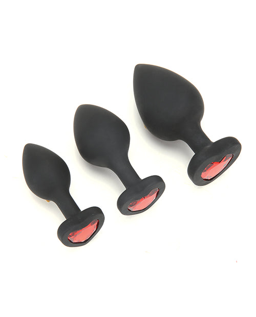 WhipSmart Heartbreaker - Set de entrenamiento anal de 3 piezas con forma de corazón de cristal - Negro/Rojo