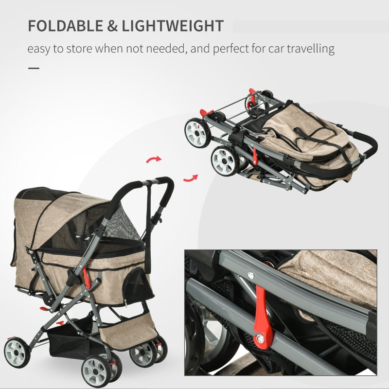 Cochecito de viaje plegable para mascotas con asa reversible 