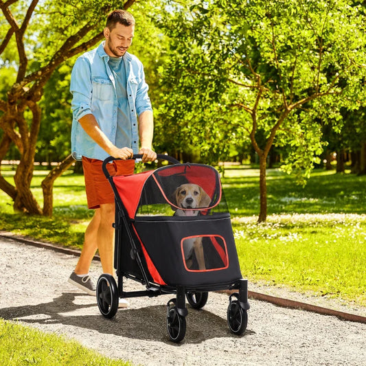 Cochecito plegable de un solo clic para perros grandes, medianos y pequeños, mascotas y gatos con almacenamiento. 