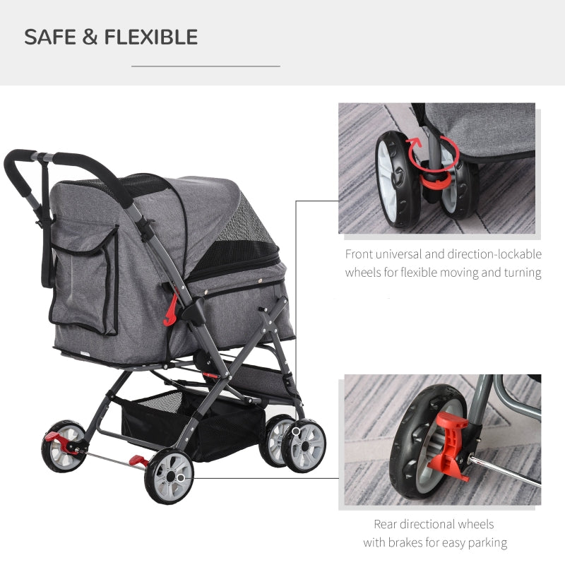 Cochecito de viaje plegable para mascotas con asa reversible 