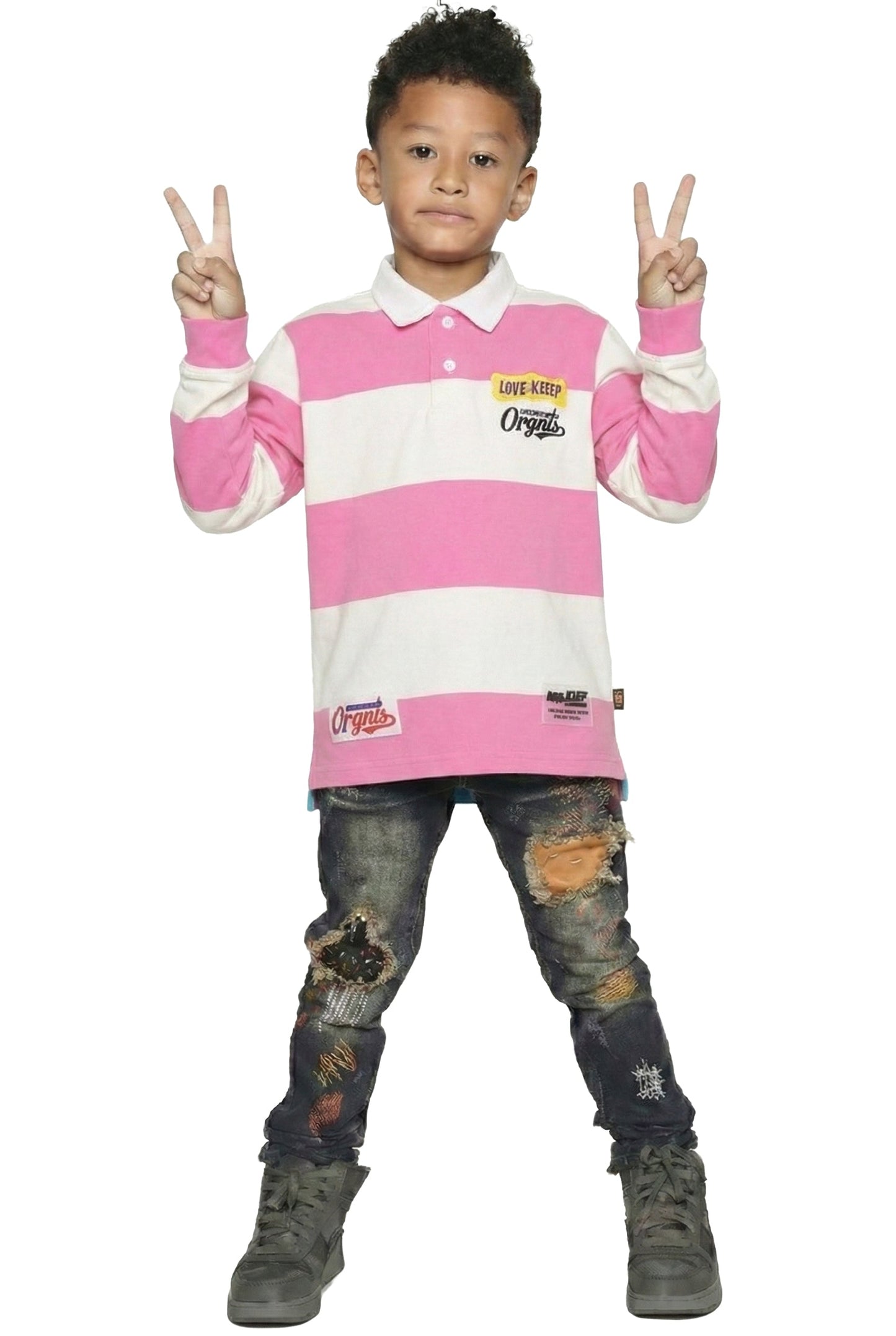 Polo de manga larga para niños en CREPE con bordados intensos (PHRESH)