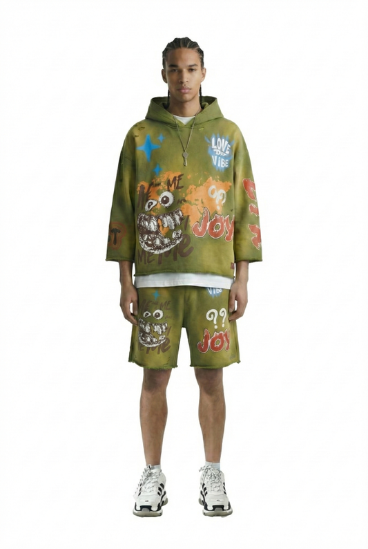 Sudadera con capucha y top corto de manga 3/4 de felpa francesa GARNIO