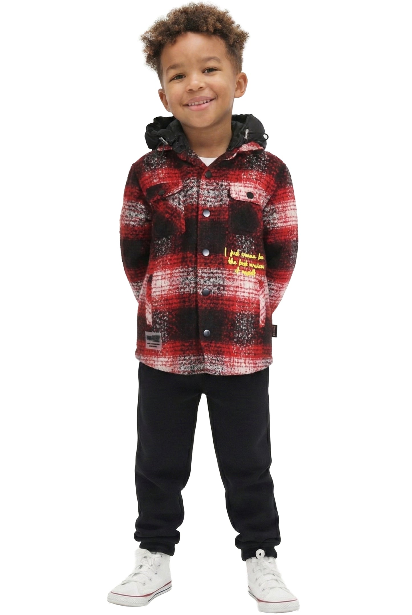 Chaqueta exterior de franela extragrande para niños MACKAY con capucha acolchada desmontable