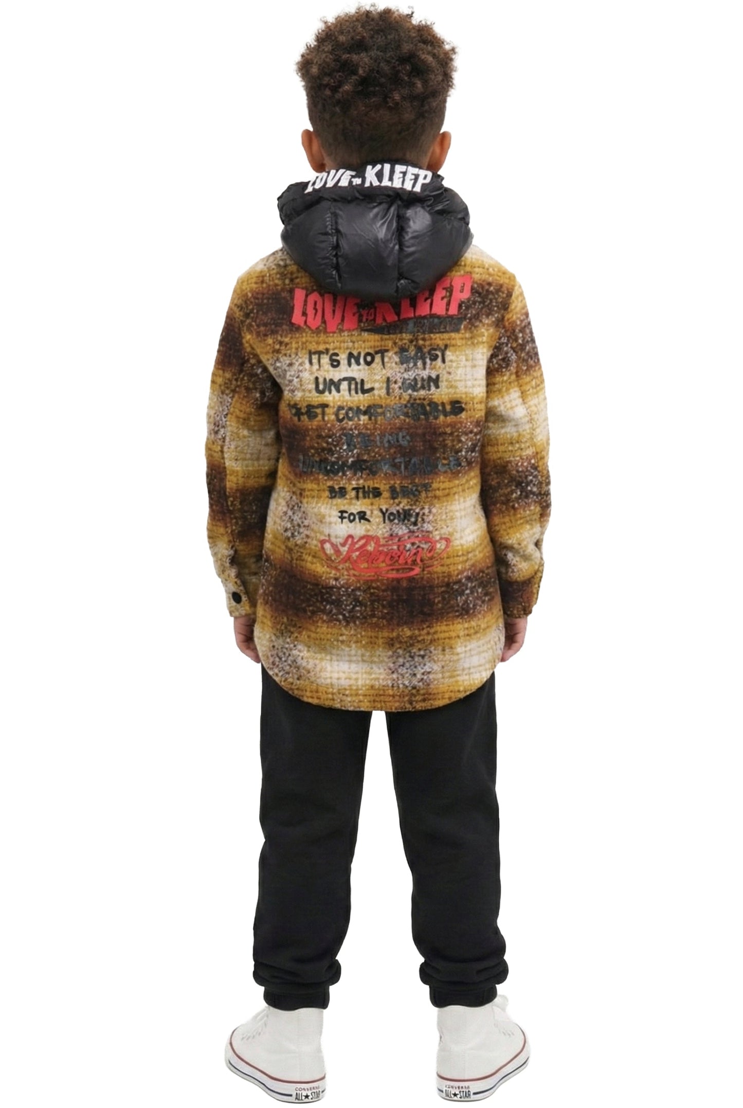 Camisa exterior de franela extragrande para niños BENIT con capucha acolchada desmontable