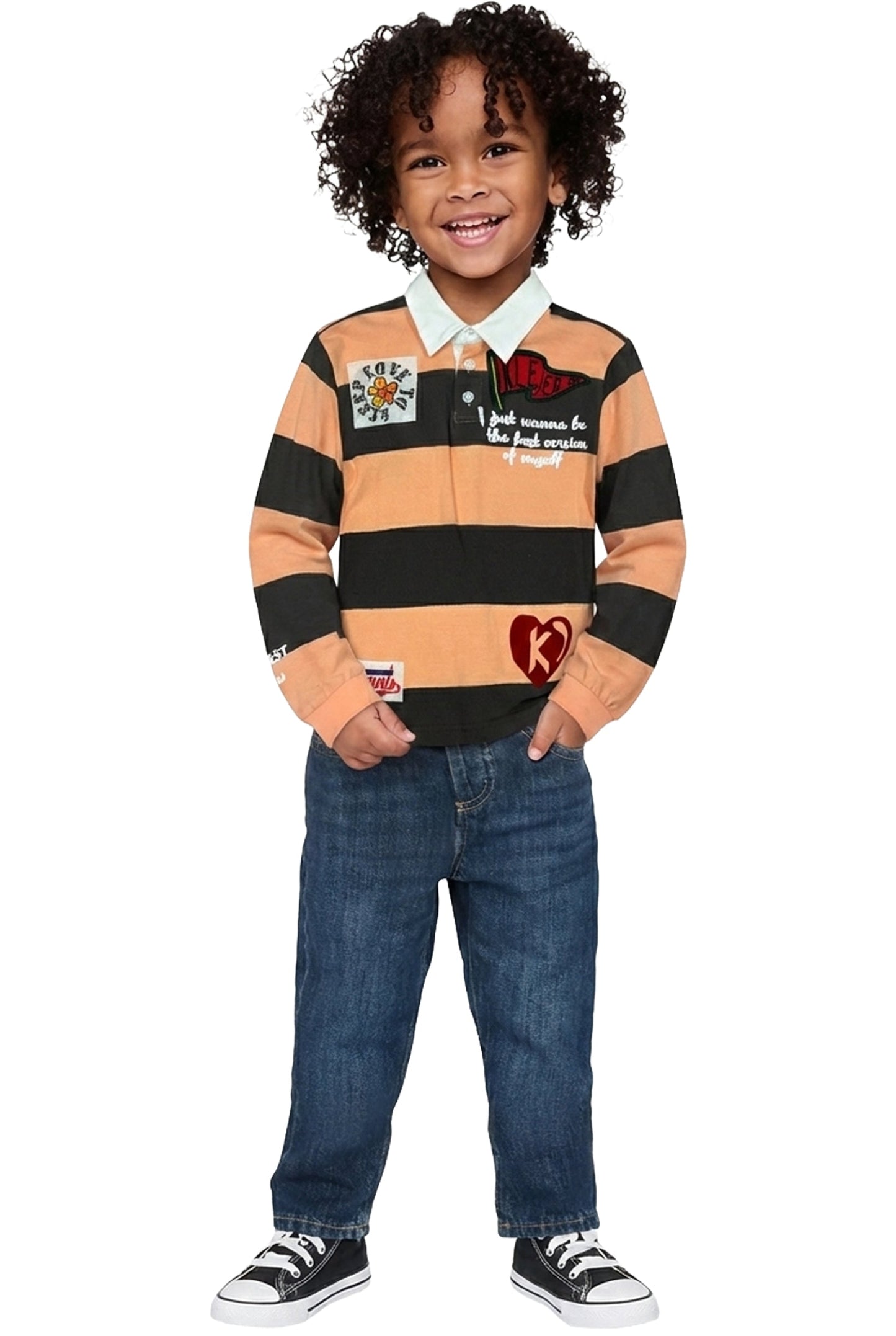 Polo de manga larga para niño SEPIA con estampados intensos y parches