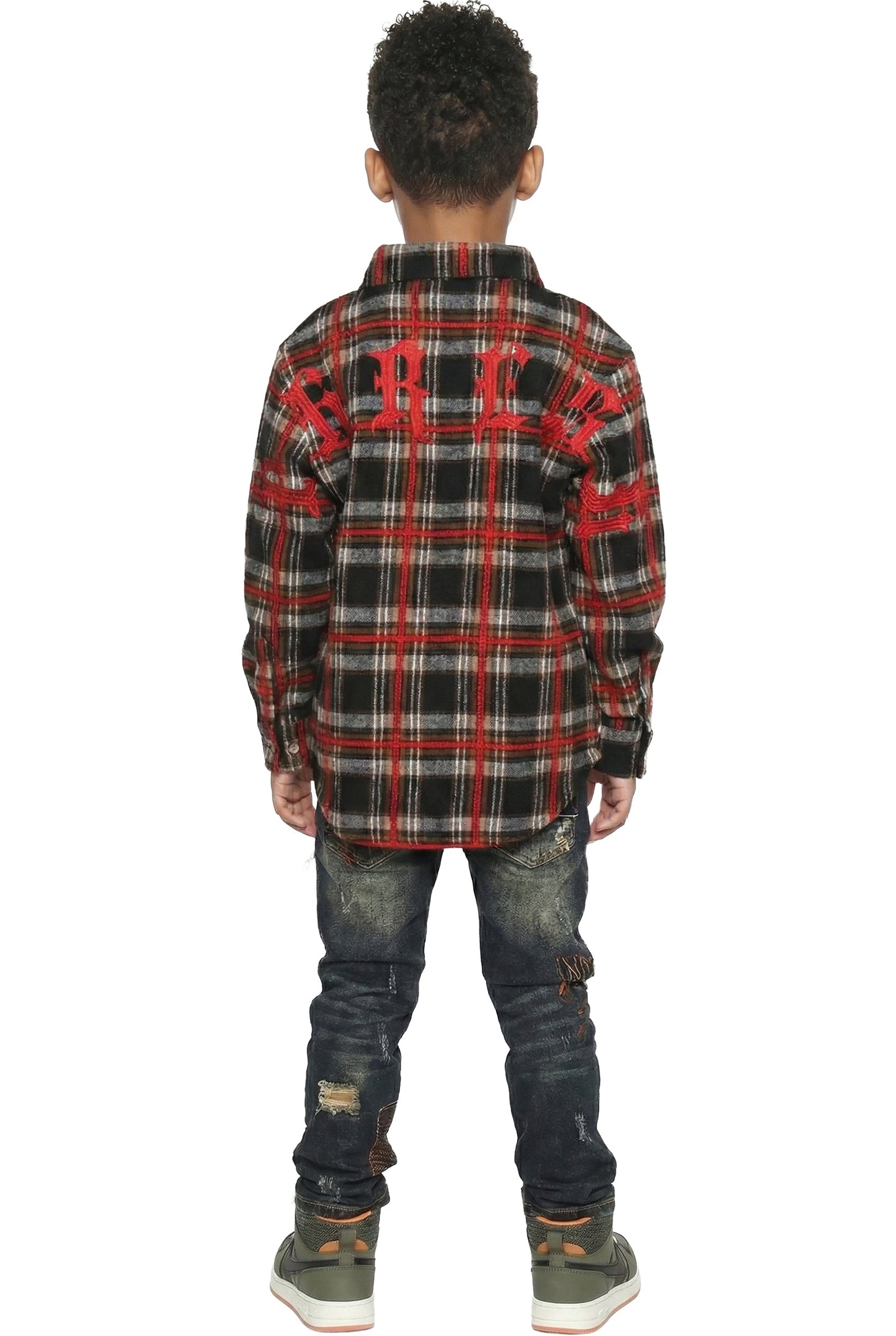 Camisa de franela premium de peso medio para niños MALLARD con bordados intensos, parches y estampados