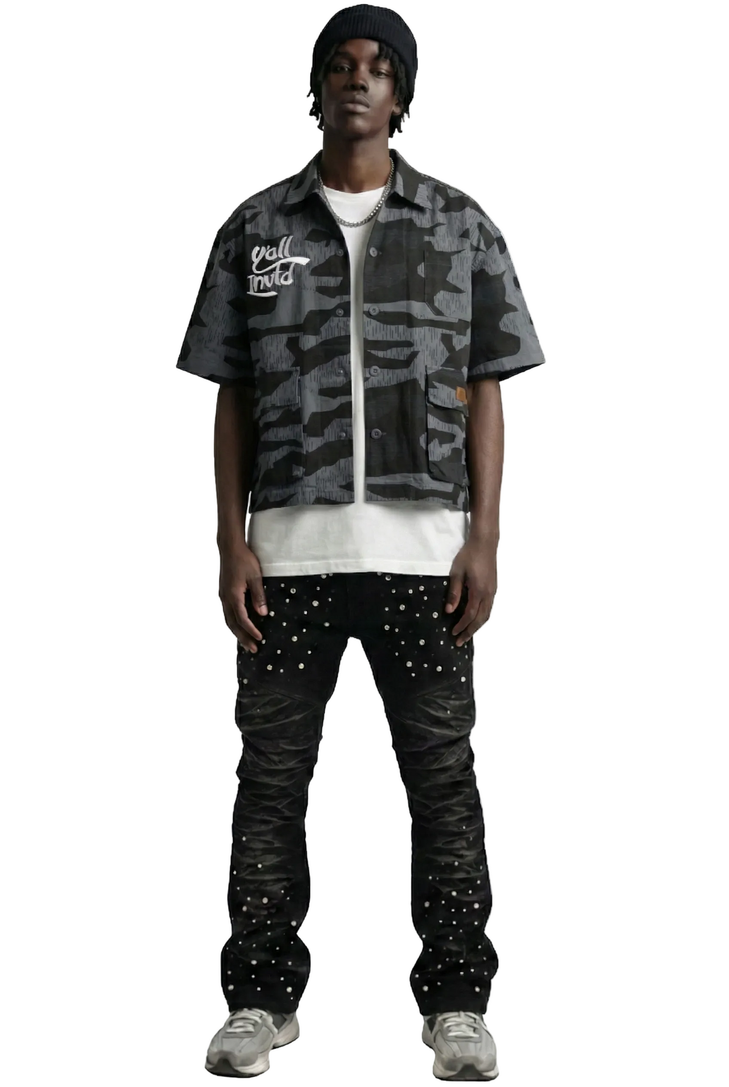 Camisa de manga corta con botones y corte cuadrado de sarga fina antidesgarro NOIR