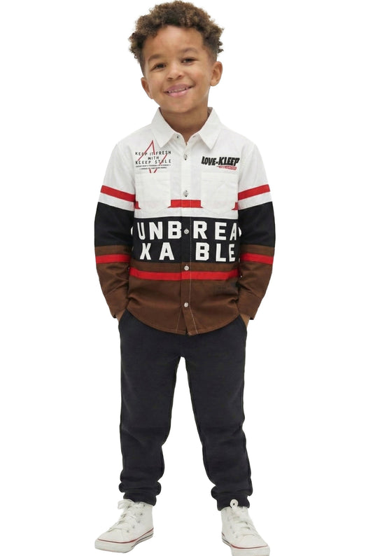 Camisa de sarga premium para niños TINSEL con bloques cortados multicolor