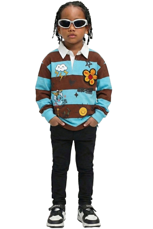 Polo de manga larga para niños JORDY con estampados intensos y parches