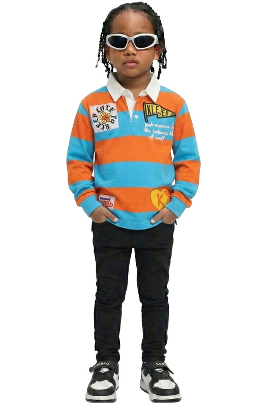Polo de manga larga para niños ZORA con estampados intensos y parches