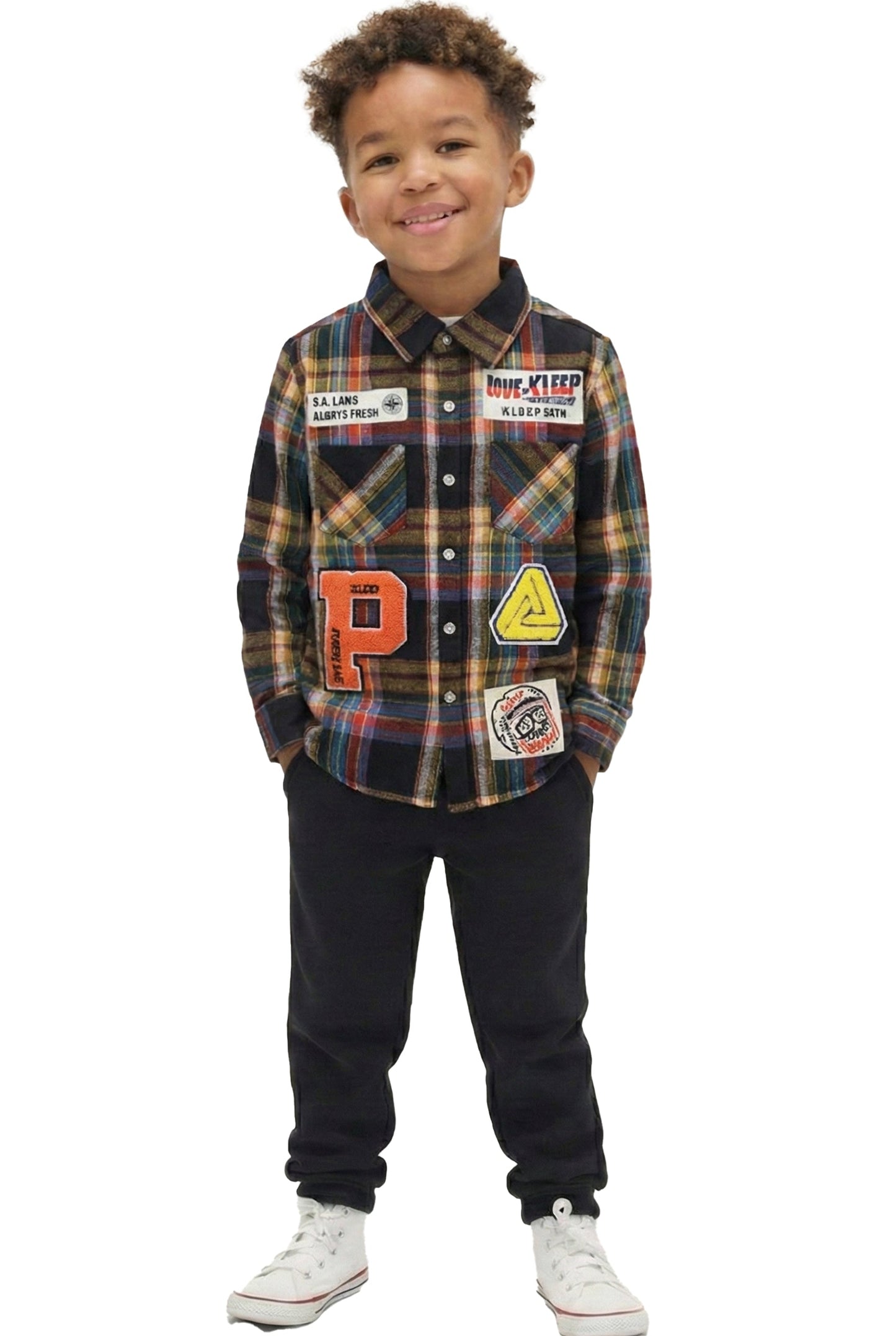 Camisa de franela premium con botones para niños MIKADO