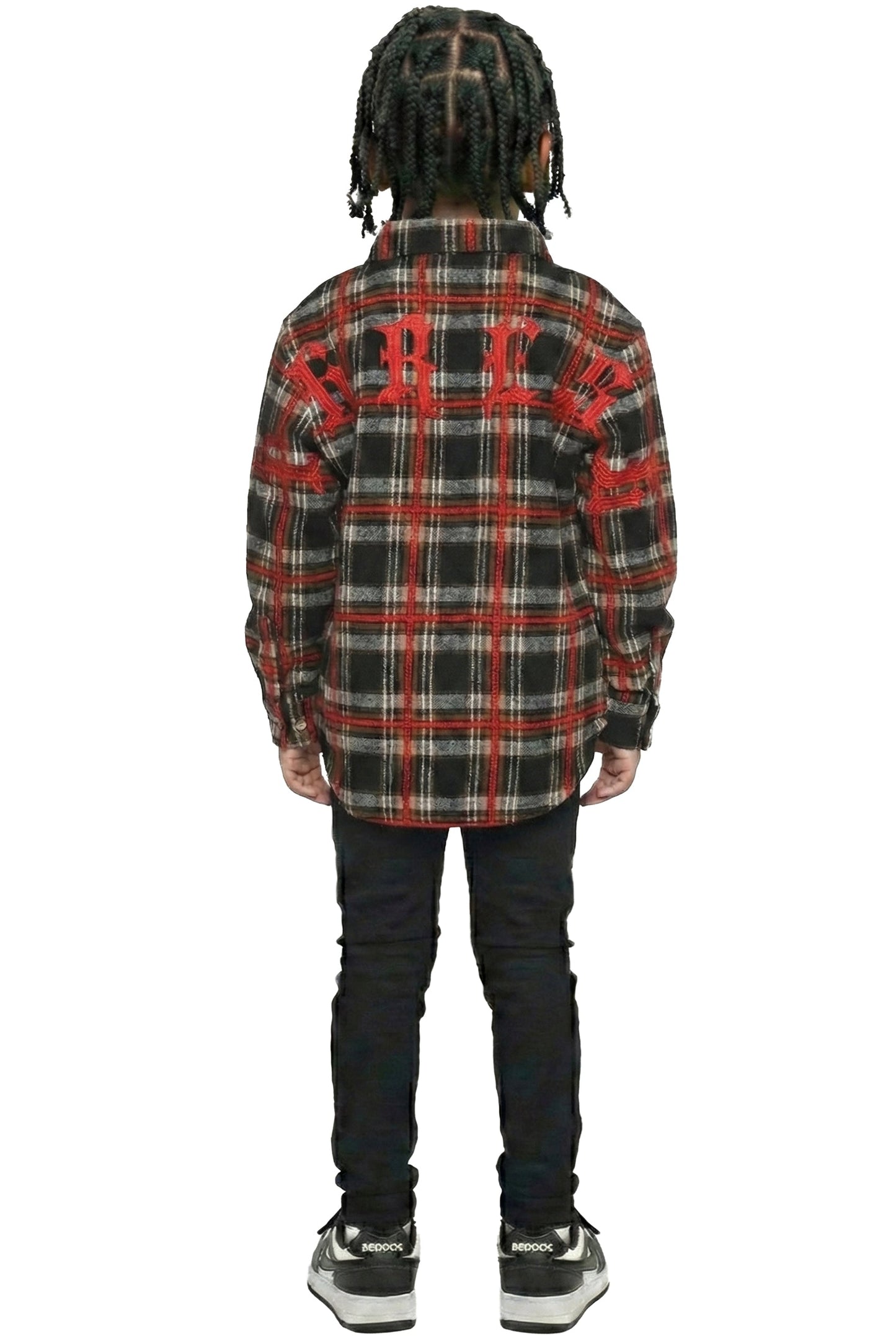 Camisa de franela premium de peso medio para niños MALLARD con bordados intensos, parches y estampados