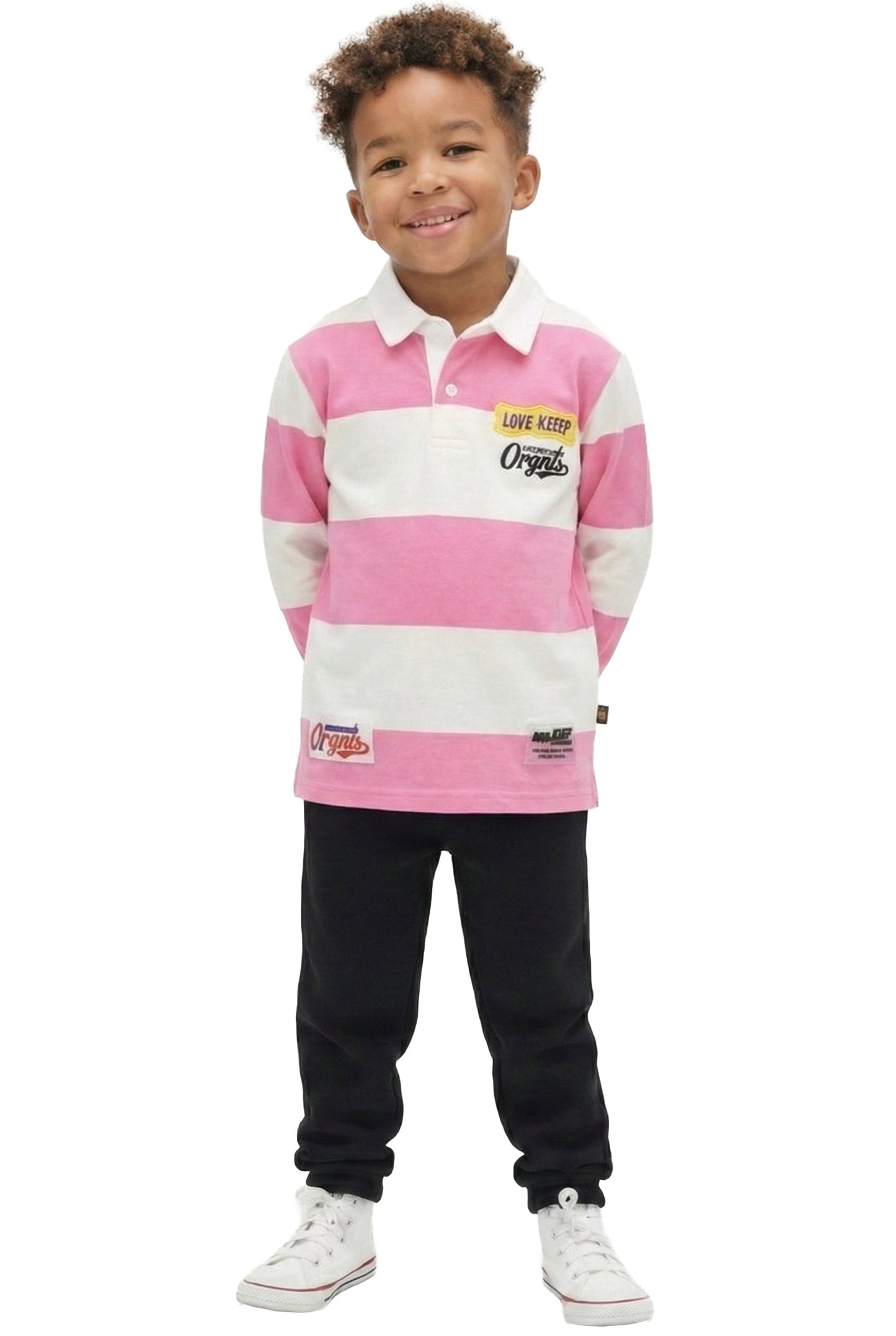 Polo de manga larga para niños en CREPE con bordados intensos (PHRESH)