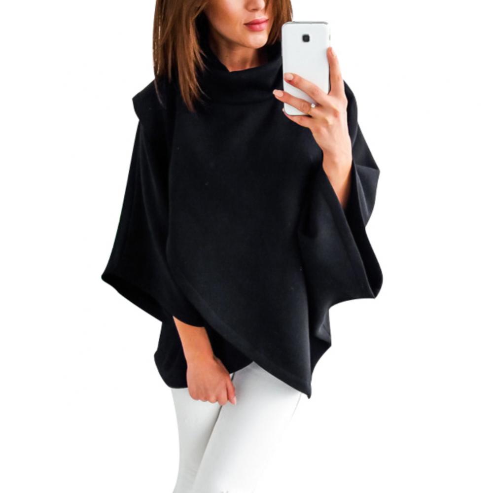 Poncho cruzado de cuello alto con mangas de murciélago y capucha lisa