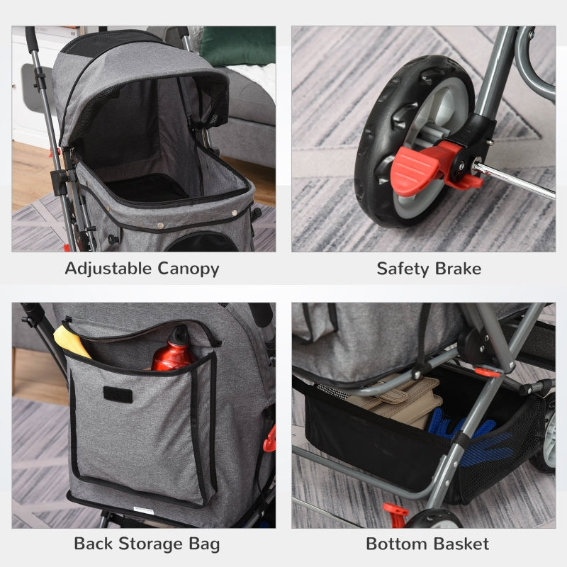 Cochecito de viaje plegable para mascotas con asa reversible 