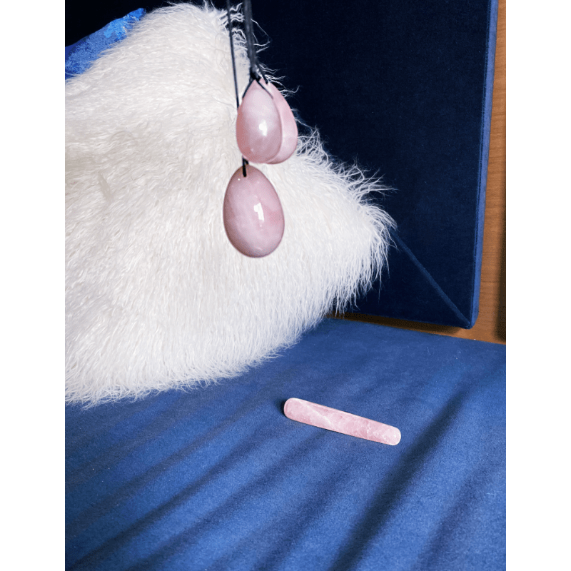 HARMONIA- The Enlightenment and Healing Rose Quartz Egg Set and Clear Quartz Yoni Eggs