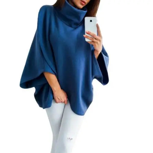 Poncho cruzado de cuello alto con mangas de murciélago y capucha lisa