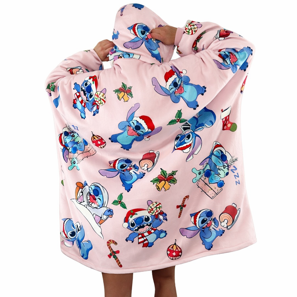 Manta extragrande con capucha Stitch - Sherpa rosa para niños y adultos | OLM Toys 