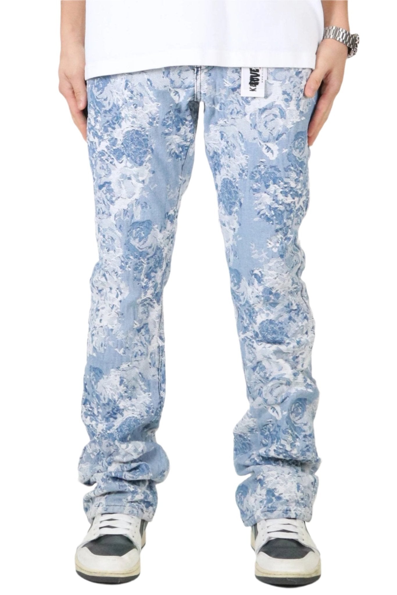 Pantalones vaqueros acampanados de corte apilado con jacquard premium FLEX para hombre