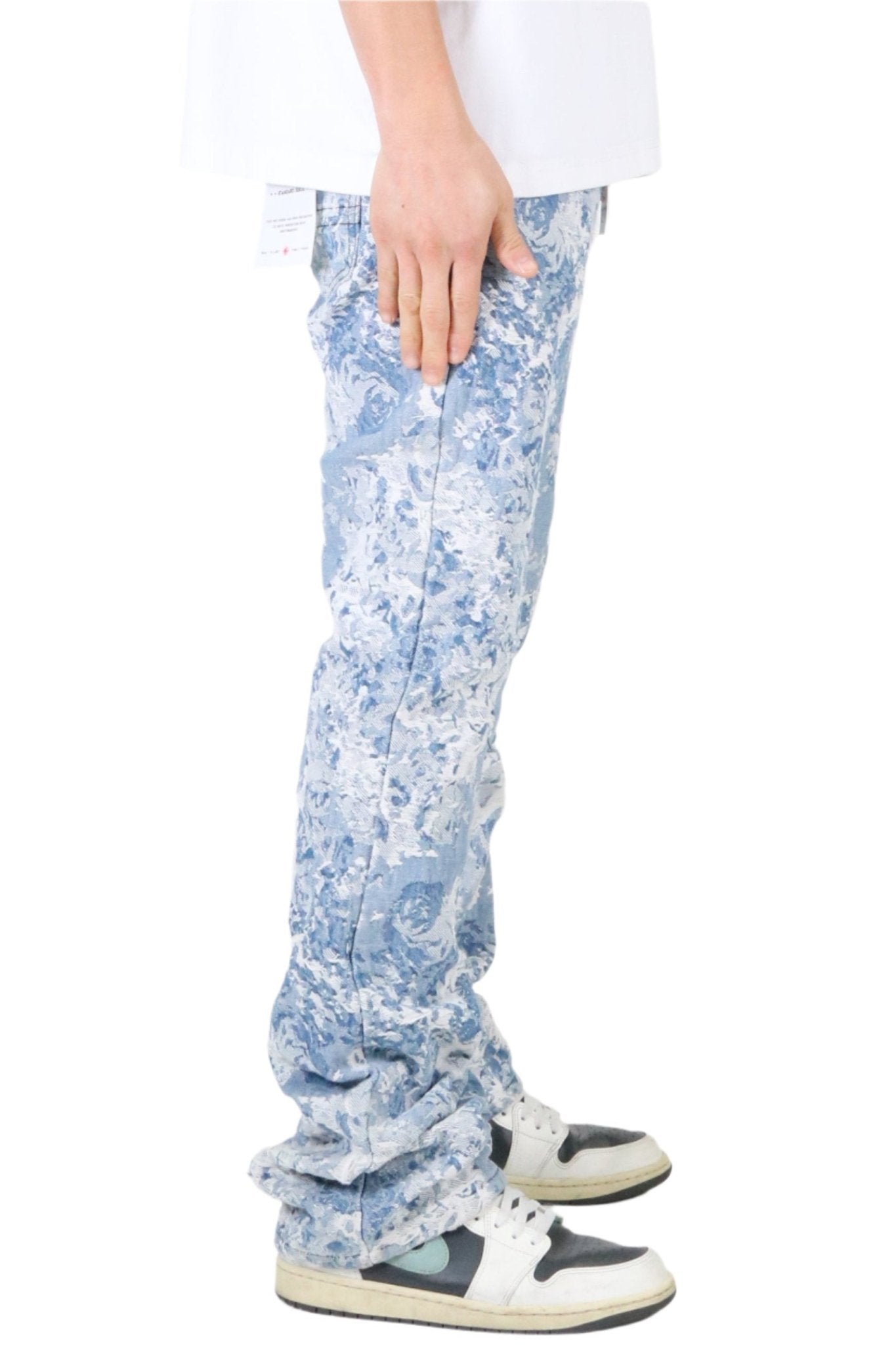 Pantalones vaqueros acampanados de corte apilado con jacquard premium FLEX para hombre