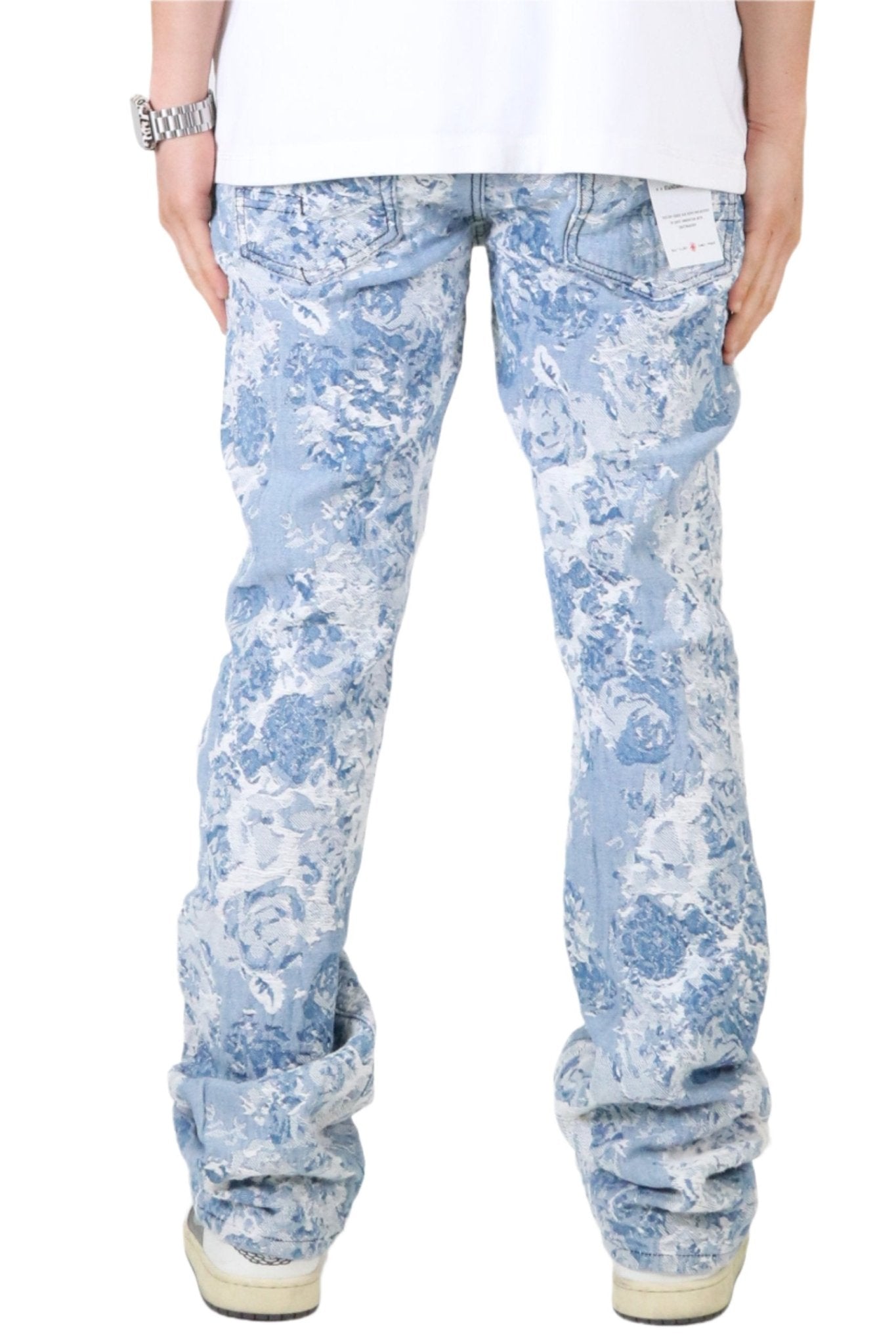 Pantalones vaqueros acampanados de corte apilado con jacquard premium FLEX para hombre