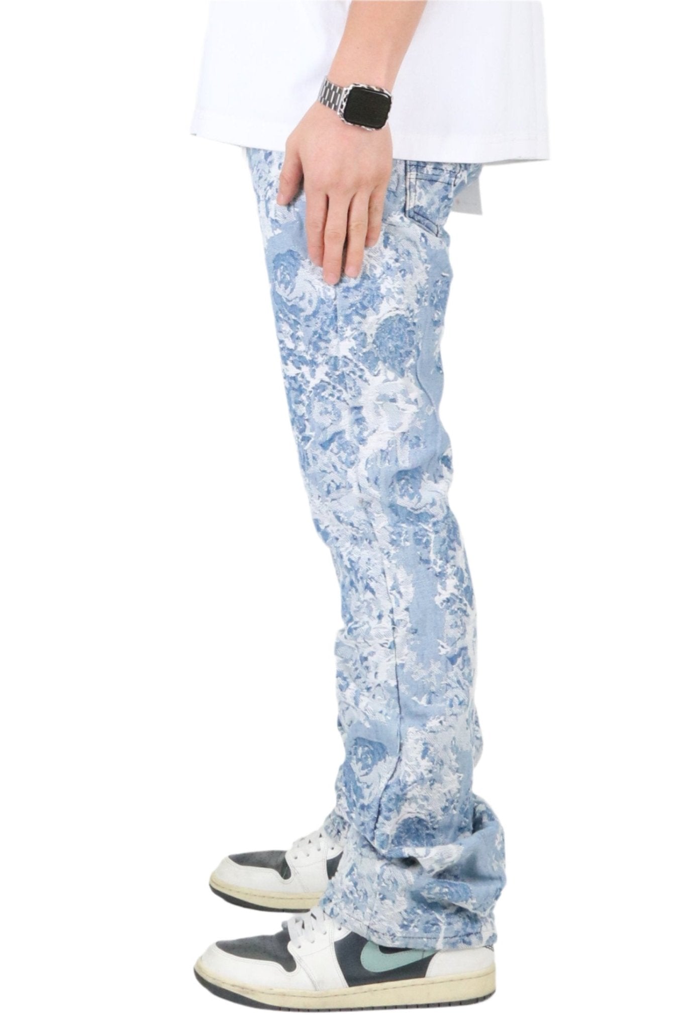 Pantalones vaqueros acampanados de corte apilado con jacquard premium FLEX para hombre