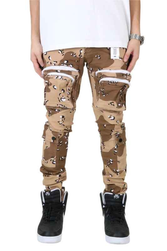 Pantalones cargo con estampado de camuflaje del desierto en sarga premium para hombre de MONT.