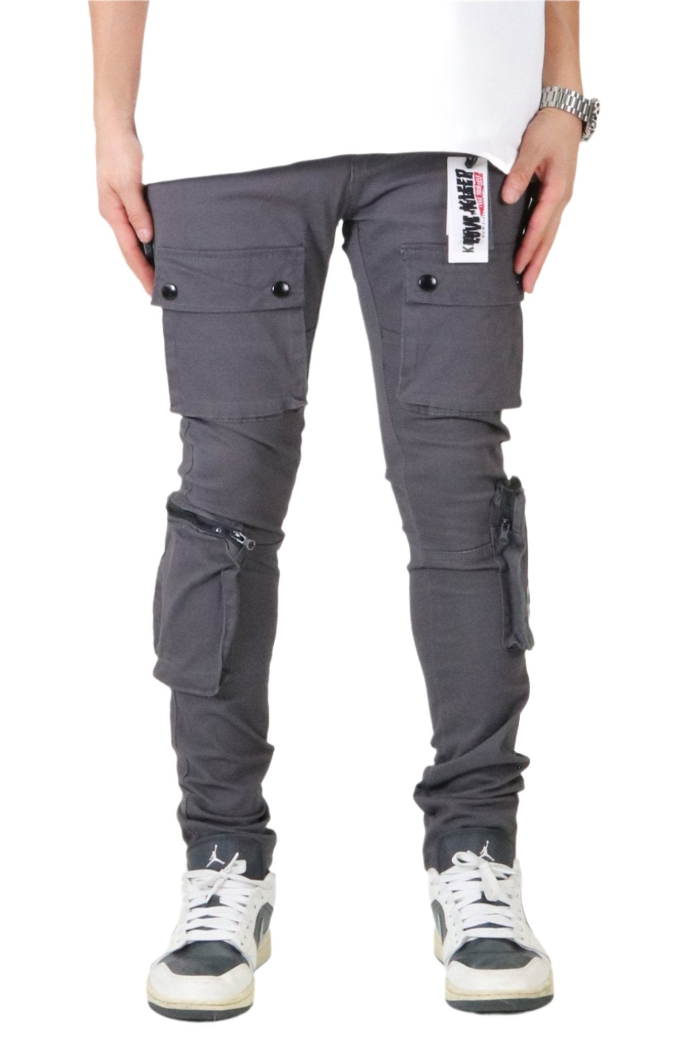 Pantalón cargo de sarga premium Gri para hombre con bolsillos multifuncionales
