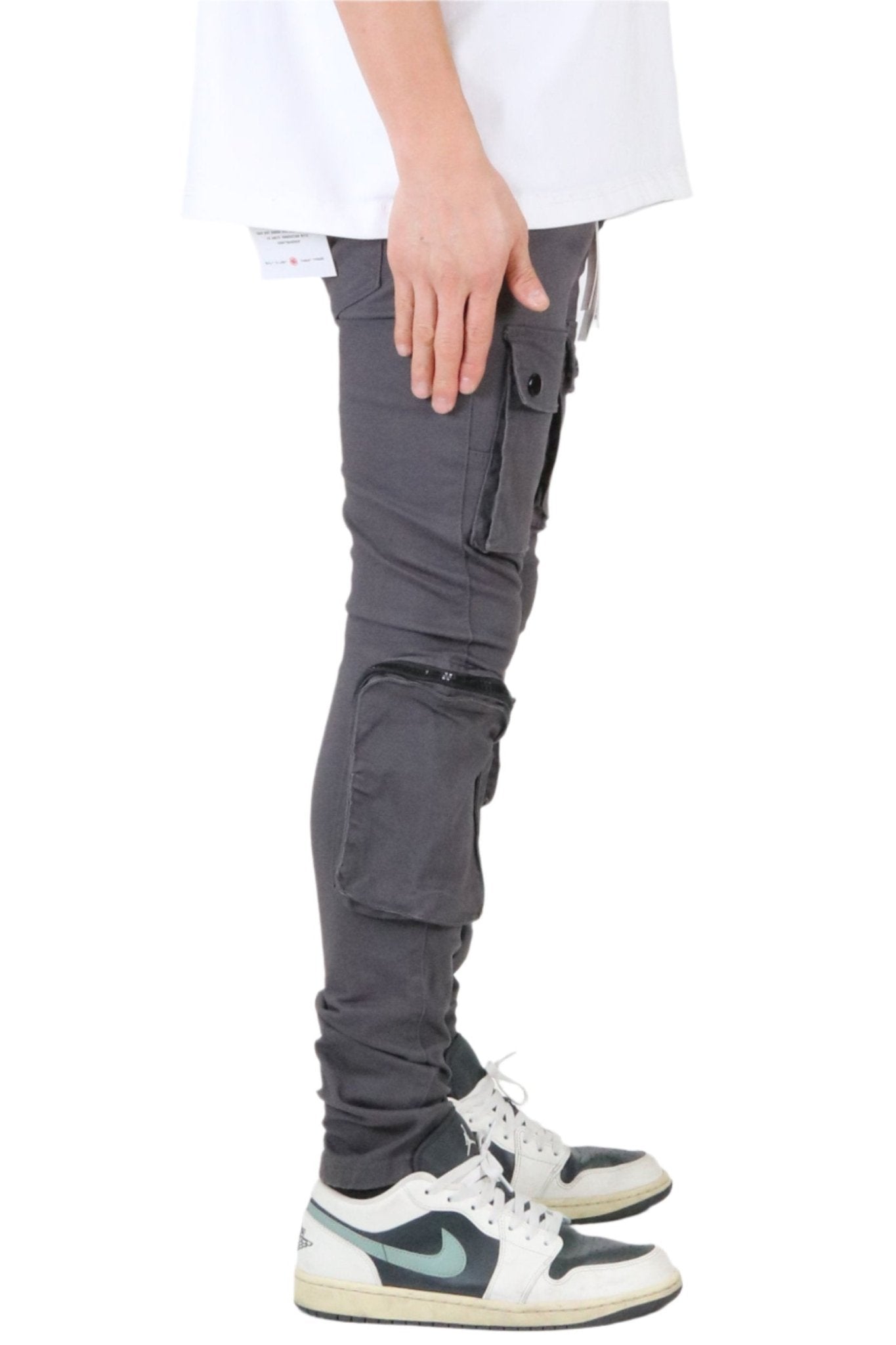 Pantalón cargo de sarga premium Gri para hombre con bolsillos multifuncionales