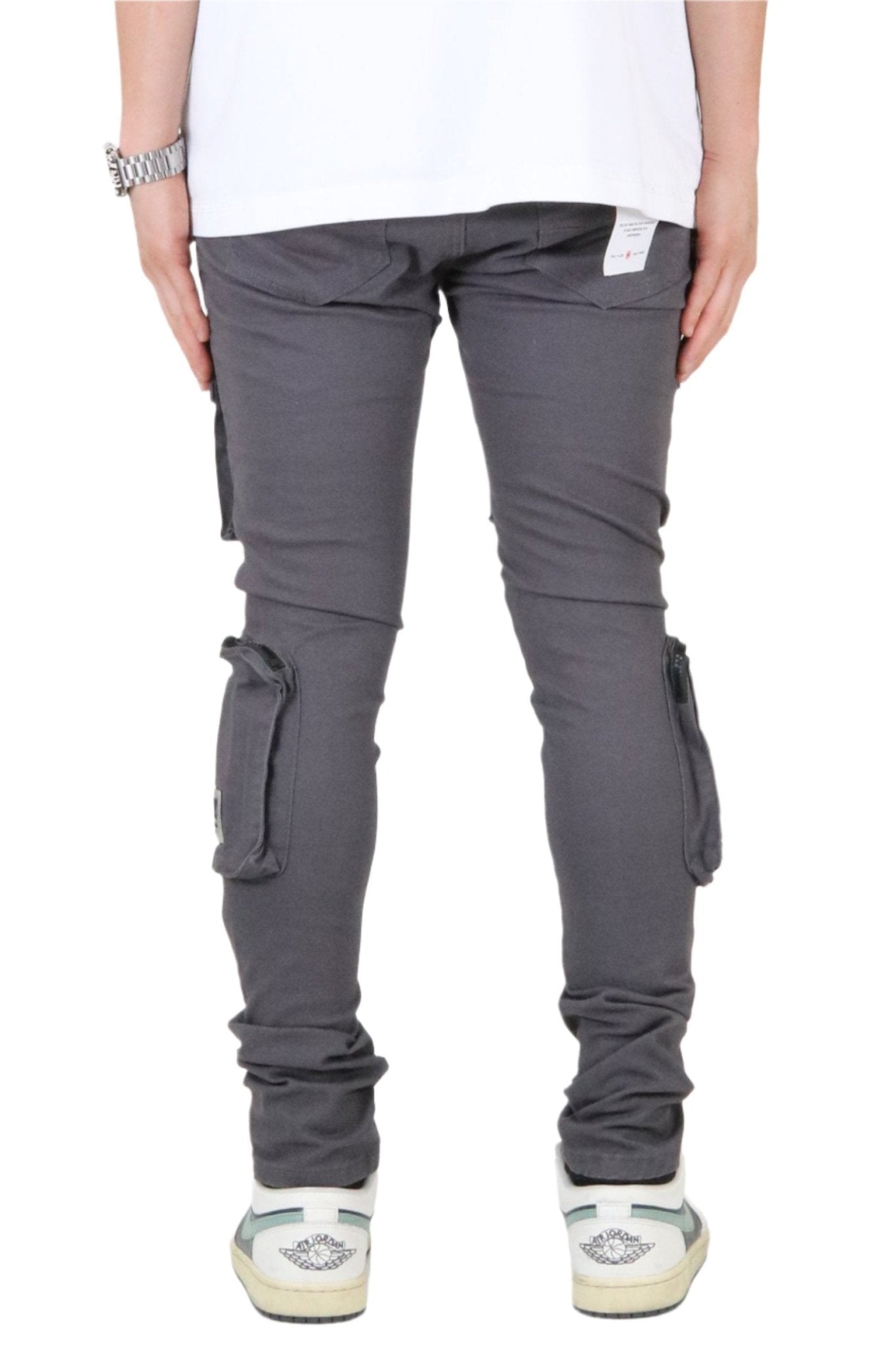 Pantalón cargo de sarga premium Gri para hombre con bolsillos multifuncionales