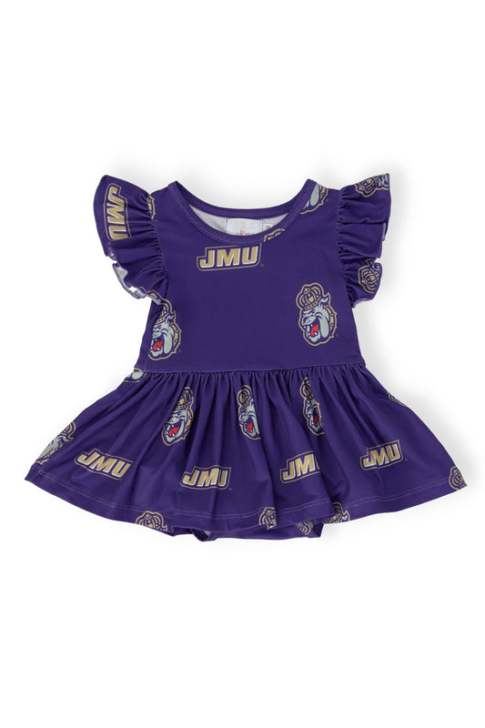 JMU Purple Duke Dog S/S Flutter Twirl Bodysuit
