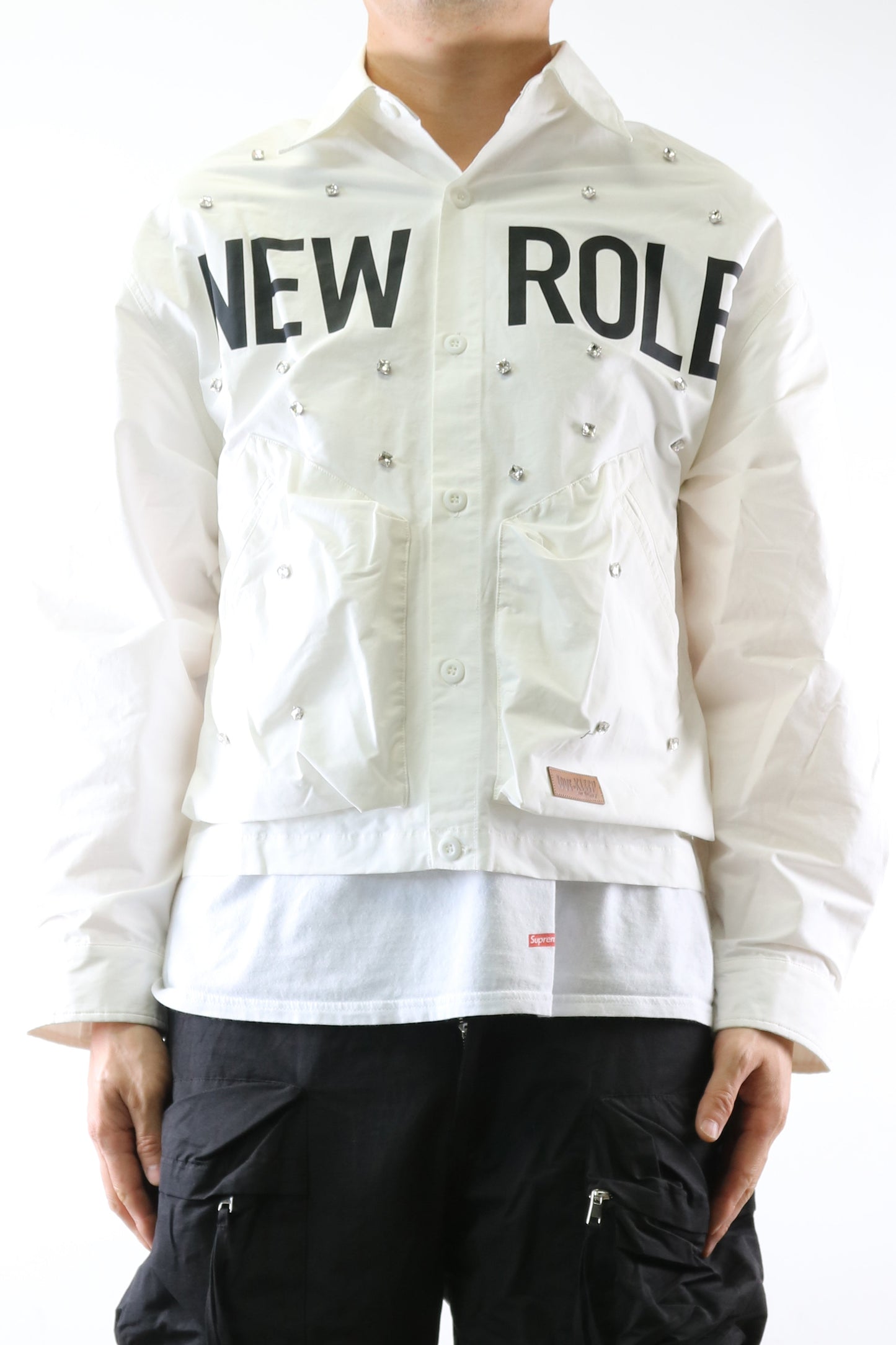 Chaqueta crop de sarga de nailon combinada REVOL