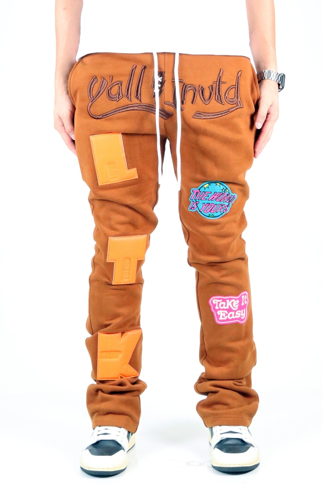 Pantalones acampanados ajustados con gráficos cepillados de peso pesado GEORGE