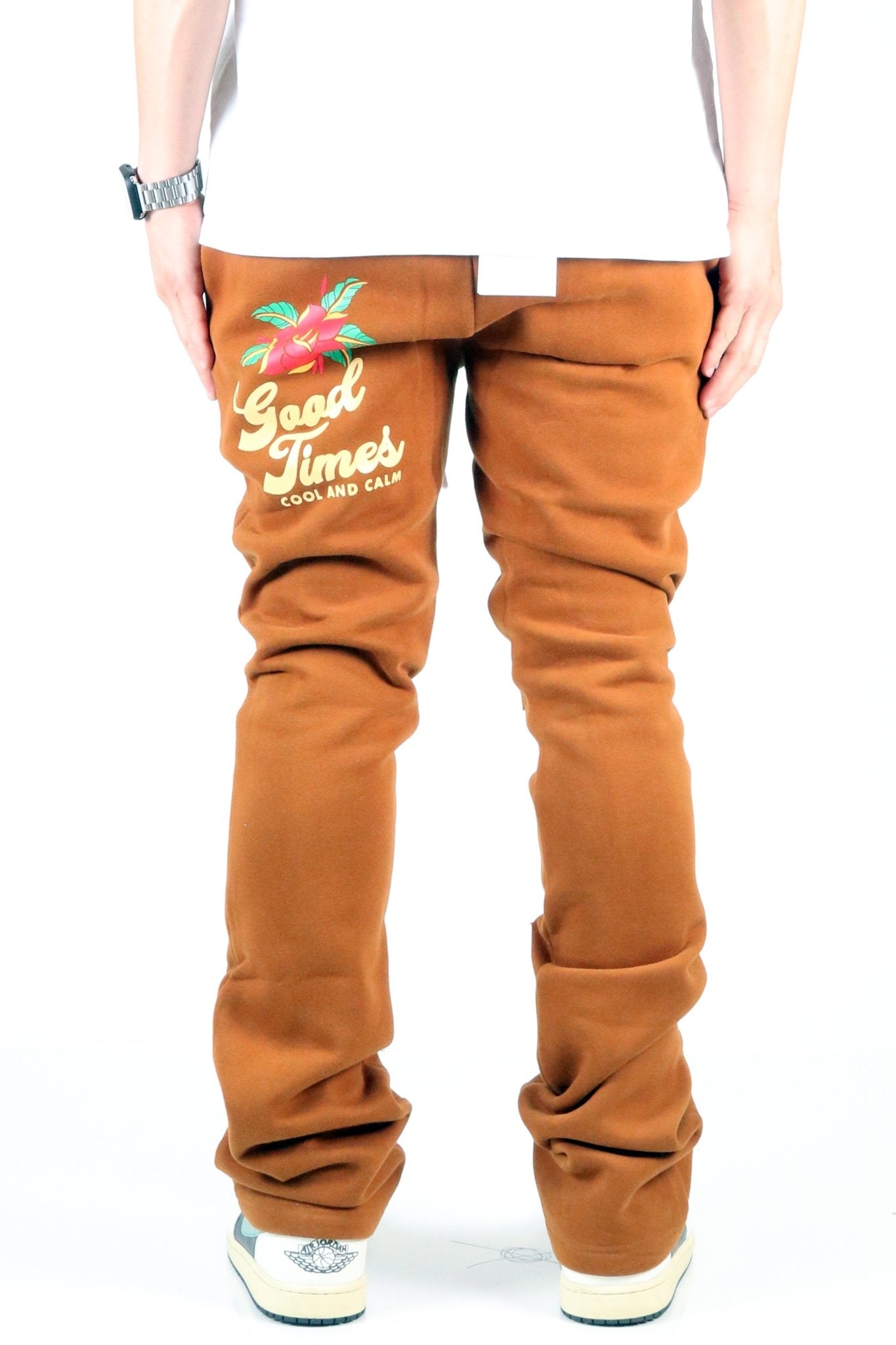 Pantalones acampanados ajustados con gráficos cepillados de peso pesado GEORGE