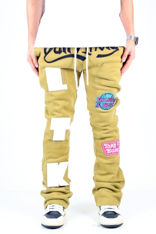 Pantalones acampanados ajustados con gráficos cepillados de peso pesado PEAR