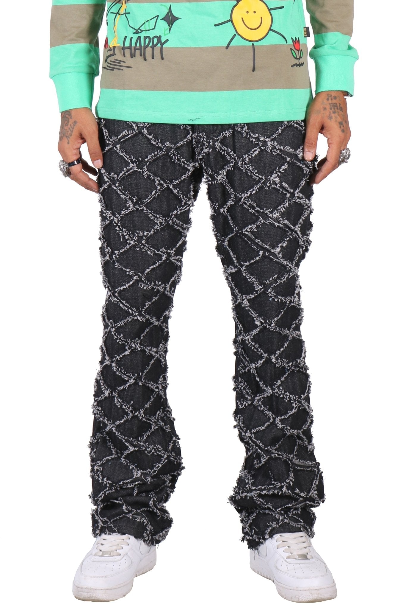 Pantalones vaqueros acolchados de corte acampanado con reparación antidesgarros de primera calidad para hombre de ACE