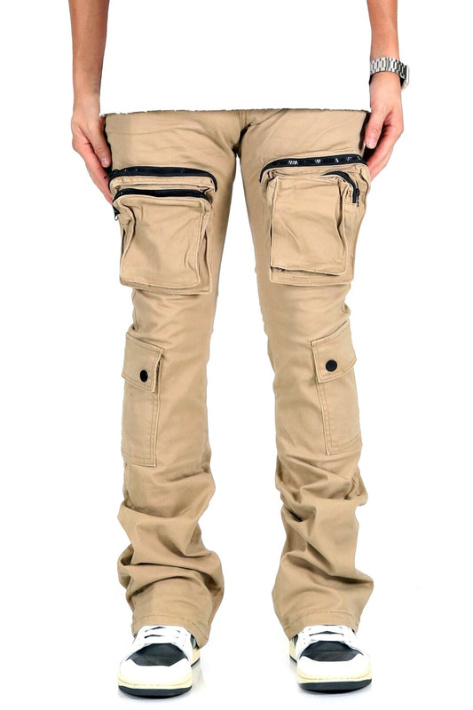 Pantalones cargo apilados de sarga color caqui de primera calidad para hombre de VENGE.