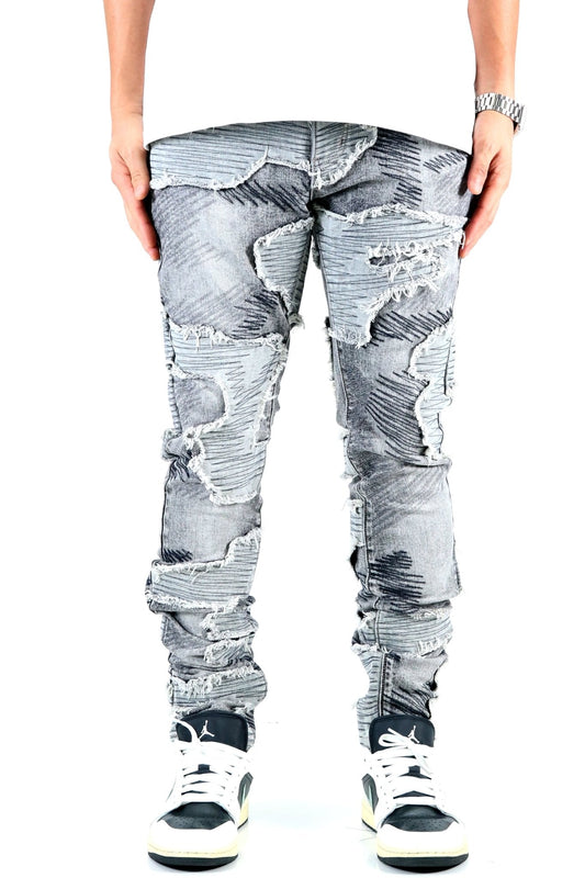 Pantalones vaqueros ajustados de lavado pesado premium para hombre LIN