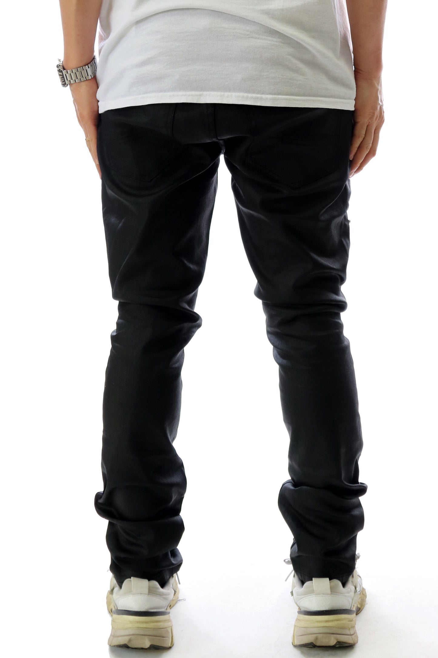 Pantalones vaqueros ajustados con revestimiento de cera premium para hombre de CLAY con tachuelas de cristal en la parte delantera