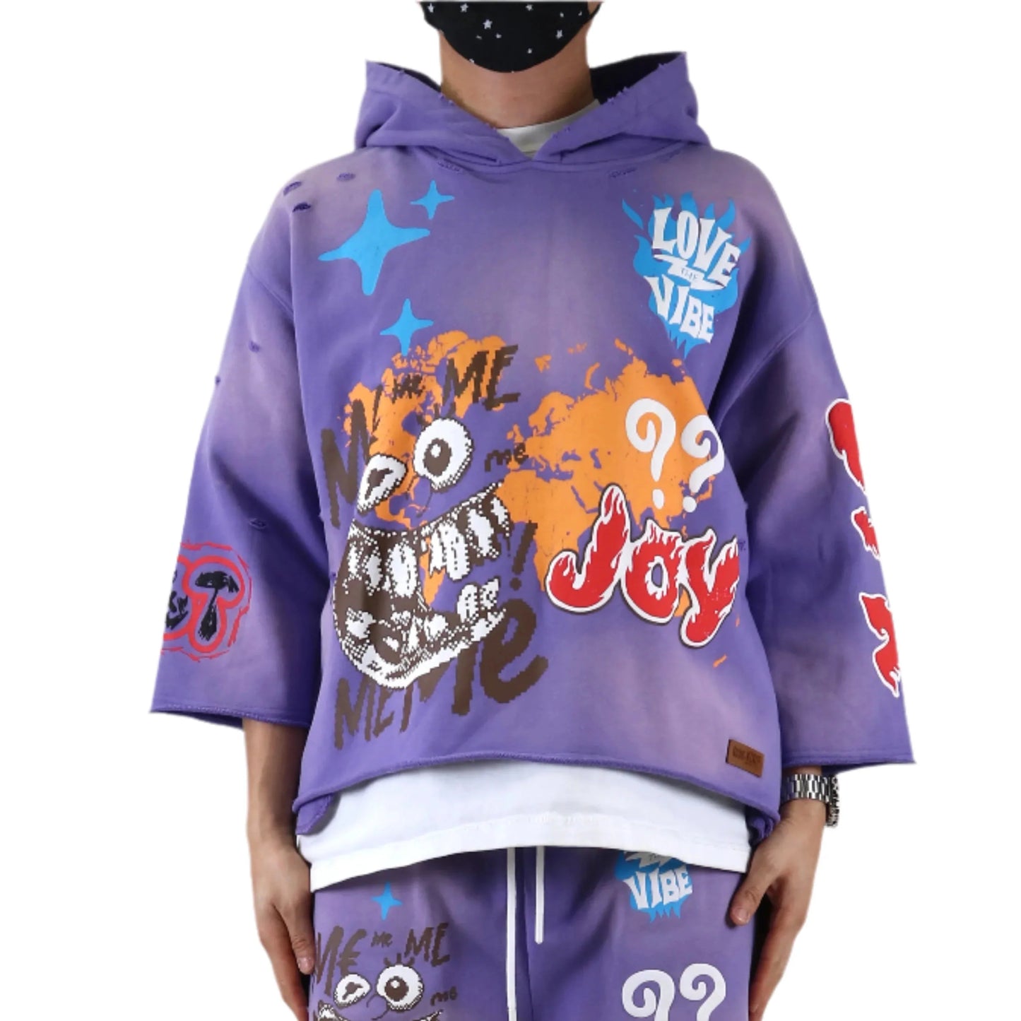 Sudadera con capucha y top corto de manga 3/4 de felpa francesa DIAZ