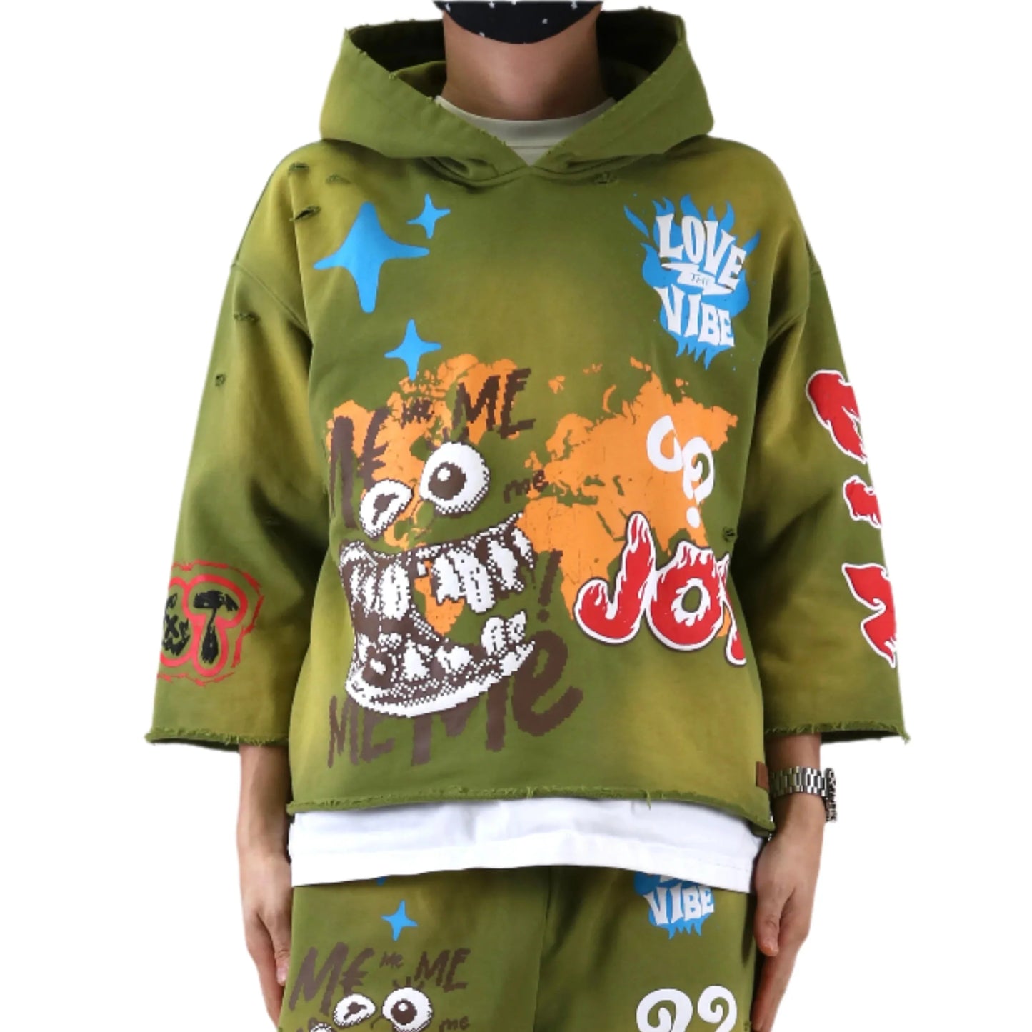 Sudadera con capucha y top corto de manga 3/4 de felpa francesa GARNIO