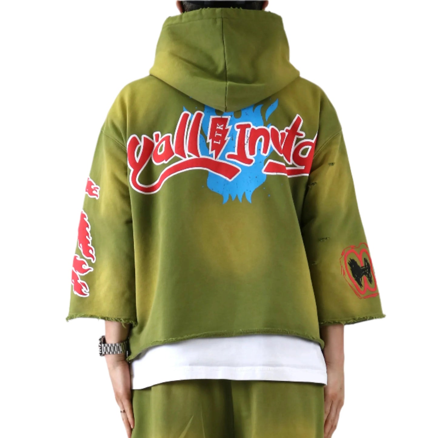 Sudadera con capucha y top corto de manga 3/4 de felpa francesa GARNIO