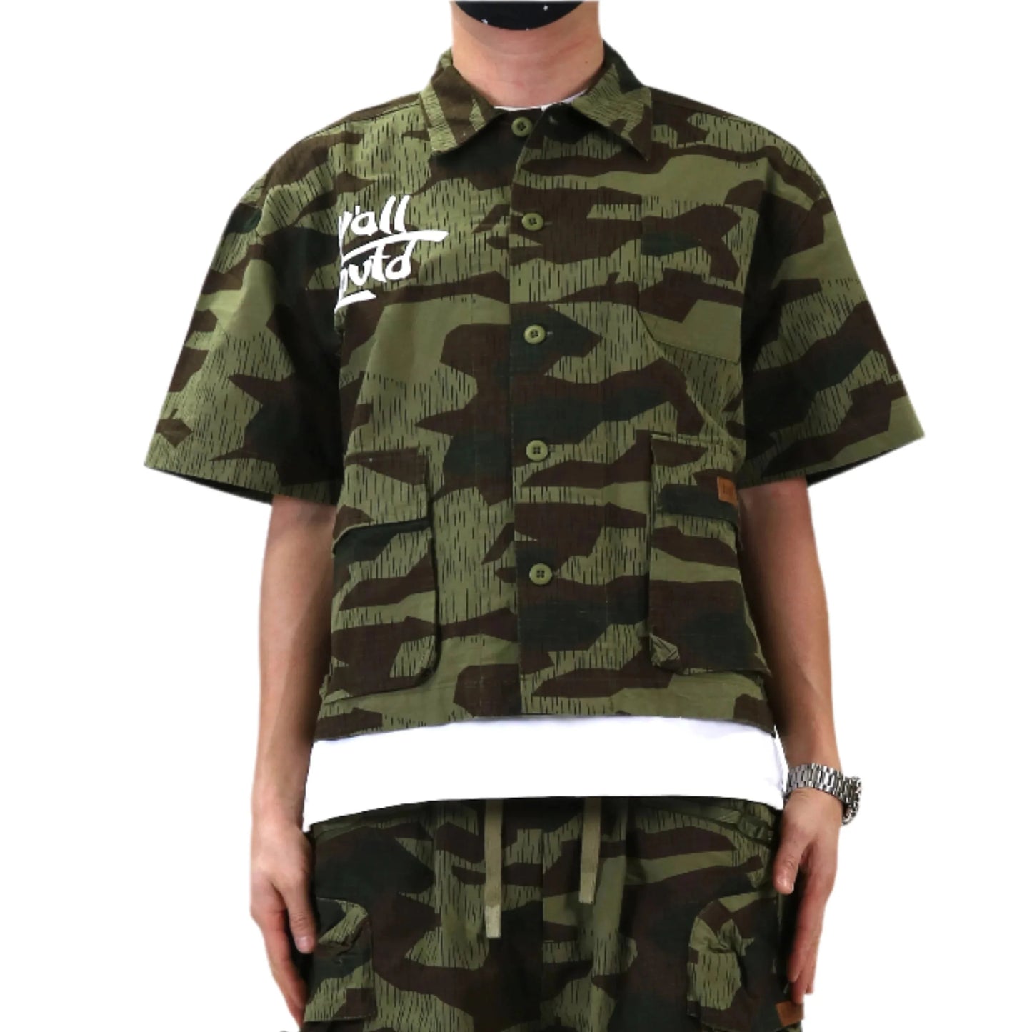 Camisa de manga corta con botones y corte cuadrado de sarga fina Ripstop EFFEST
