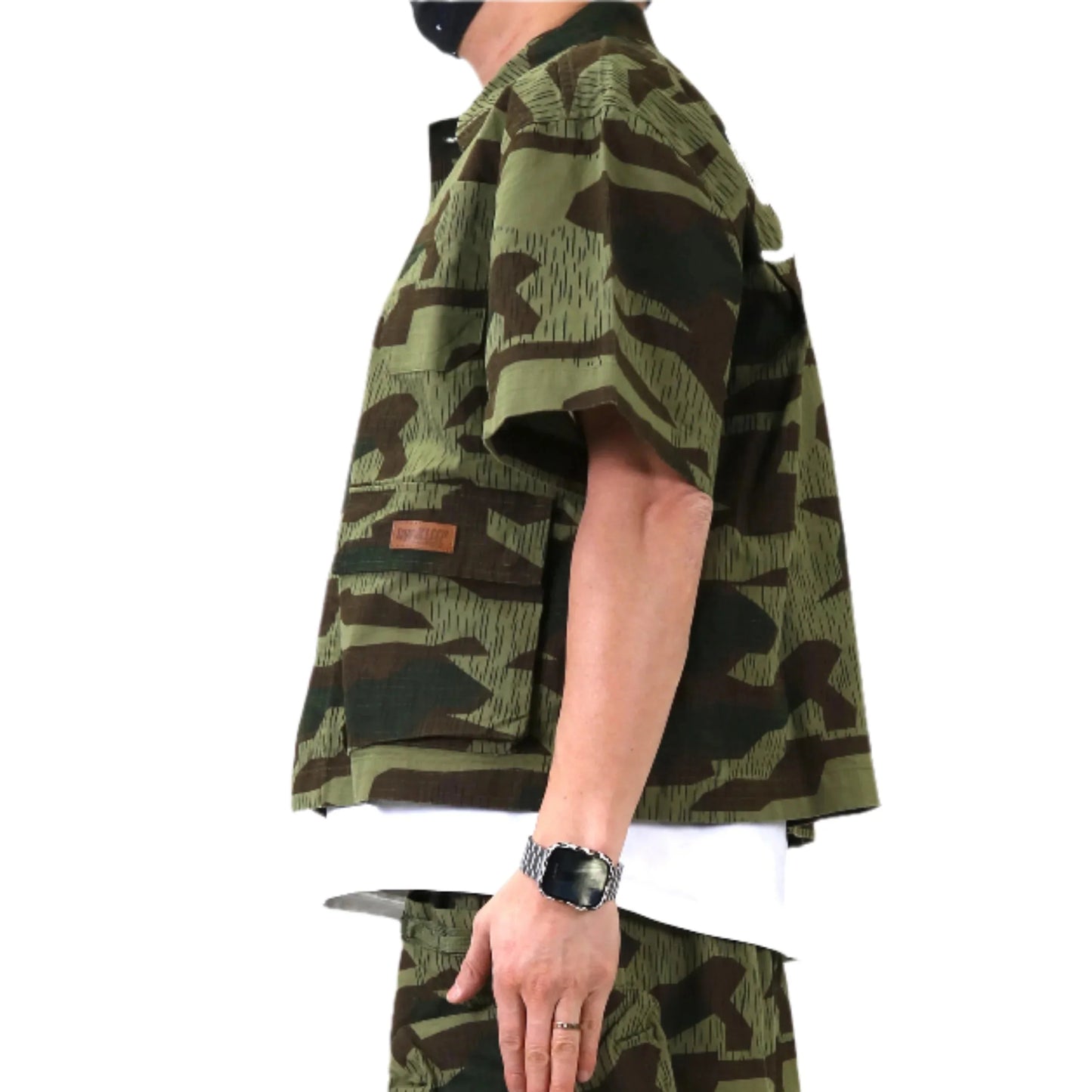 Camisa de manga corta con botones y corte cuadrado de sarga fina Ripstop EFFEST