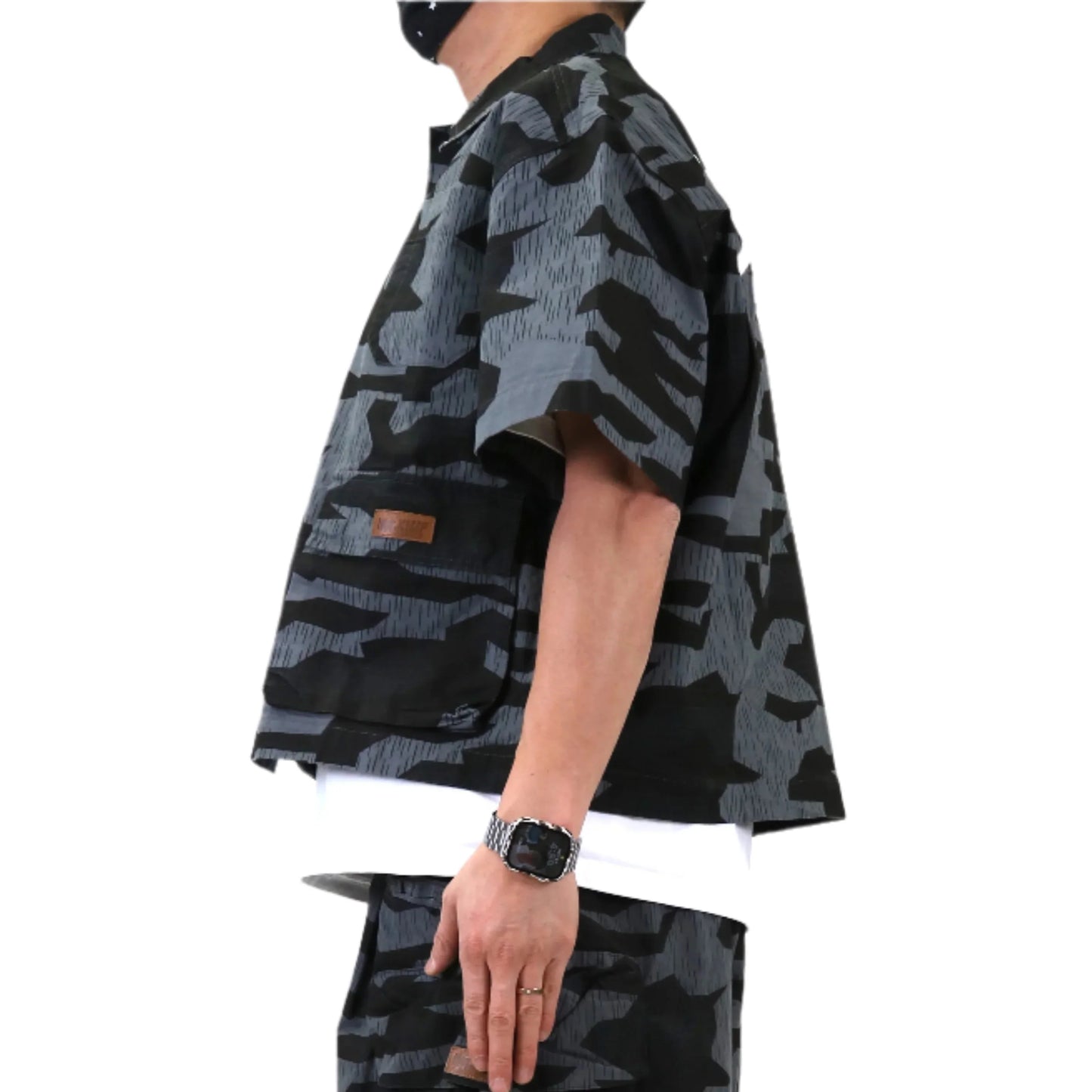 Camisa de manga corta con botones y corte cuadrado de sarga fina antidesgarro NOIR