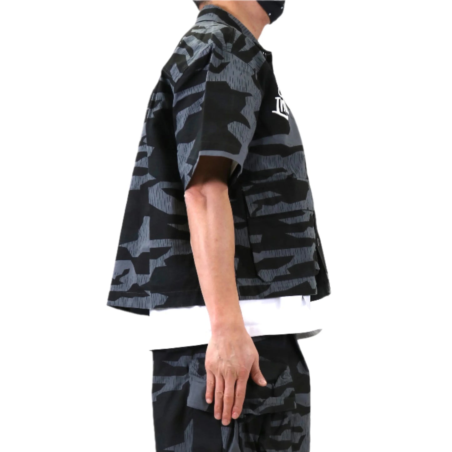 Camisa de manga corta con botones y corte cuadrado de sarga fina antidesgarro NOIR