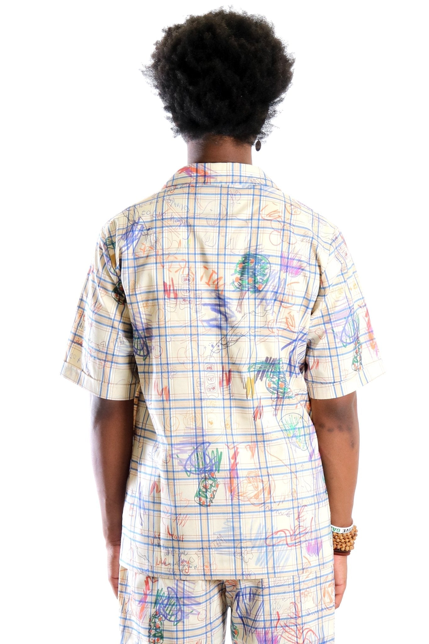 Camisa a cuadros de manga corta premium Nirve LTK para hombre con botones y dibujo pop art a mano