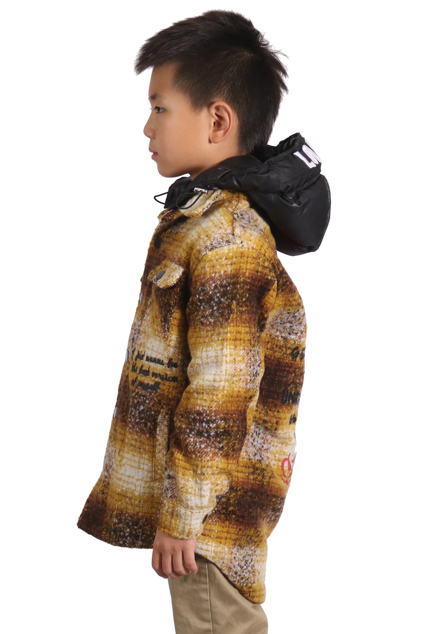 Camisa exterior de franela extragrande para niños BENIT con capucha acolchada desmontable
